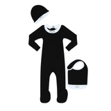 Little Parni Black Footie, Beanie and Bib Set
