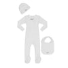 Little Parni White Footie, Beanie and Bib Set