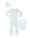 Little Parni Light Blue Rib Pico Footie/Hat/Bib