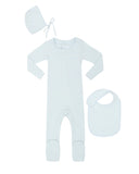 Little Parni Light Blue Rib Pico Footie/Hat/Bib