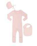 Little Parni Pink Rib Pico Footie/Hat/Bib