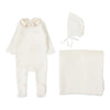 Lilette Cream/Pink Velour Collar Layette Set
