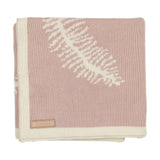 Inimini Ivory/Pink Leaves Print Flat Knit Blanket