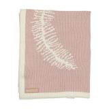 Inimini Ivory/Pink Leaves Print Flat Knit Blanket