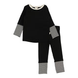 Lil Legs Black/Cream Striped Cuff Lounge Set