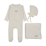 Lilette Cream Blue Velour Patch Layette Set