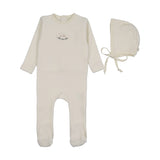Lilette Cream Pink Velour Patch Footie/Hat