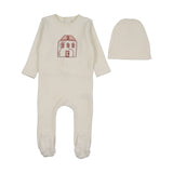 Lilette Cream Pink Stitch Graphic Velour Footie/Hat