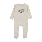 Lilette Cream Blue Stitch Graphic Velour Footie