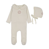 Lilette Cream/Pink Embroidered Emblem Footie and Hat