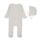 Lilette Cream Blue Branch Velour Footie/Hat