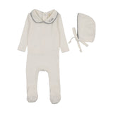Lilette Cream/Blue Le Bebe Pointelle Footie/Bonnet