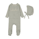 Lilette Pale Blue Gingham Bebe Footie/Bonnet