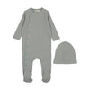 Mema Knit Powder Blue Side Snap Footie/Beanie