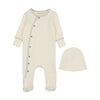 Mema Knit White/Powder Blue Side Snap Contrast Footie and Beanie
