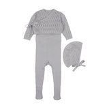 Mema Knit Light Blue Knit Sleeveless Footie/Cardigan/Bonnet