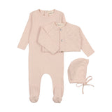 Mema Knit Peach Dust Pointelle Footie and Cardigan Layette Set