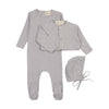 Mema Knit Soft Blue Pointelle Footie and Cardigan Layette Set
