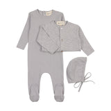 Mema Knit Soft Blue Pointelle Footie and Cardigan Layette Set