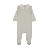 Mema Knits Ice Blue Embroider Collar Base Footie