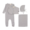 Mema Knit Soft Blue Pointelle Footie and Cardigan Layette Set