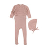 Mema Knit Peach Dust Knit Sleeveless Footie/Cardigan/Bonnet
