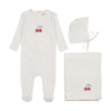Mema Knit Pink Embroider Cherry Layette Set