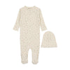 Mema Knit Pink Floral Printed Side Snap Footie and Beanie