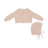 Mema Knit Light Pink Knit Pointelle Cardigan/Bonnet
