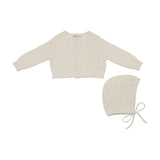 Mema Knit Ivory Knit Pointelle Cardigan/Bonnet