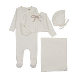 Mema Knit Ivory Pointelle Cardigan Layette Set