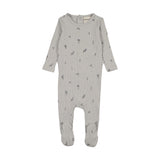 Mema Knit Blue Floral Print Rib Footie