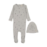 Mema Knit Blue Floral Print Rib Footie/Beanie