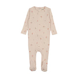 Mema Knit Pink Floral Print Rib Footie