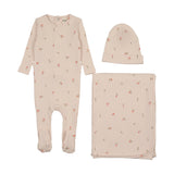 Mema Knit Pink Floral Print Rib Layette Set