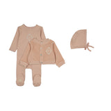 Mon Tresor Pink Whip Monogram Maj Footie/Cardigan/Bonnet