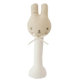 Alimrose Ivory Linen Bunny Stick Rattle