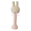 Alimrose Pink Linen Bunny Stick Rattle
