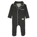 Noggi Black Print Button Down Footie