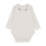 Peluche Cream/Berry Embroider Collar Long Sleeve Onesie