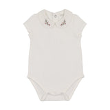 Peluche Cream/Berry Embroider Collar Short Sleeve Onesie