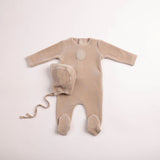 Bee & Dee Flint Grey Plaquette Velour Footie/Bonnet
