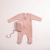 Bee & Dee Toffee Plaquette Velour Footie/Bonnet