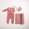 Bee & Dee Tea Velour Rose Pleated Knit Collar Layette Set - 3m