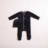 Bee & Dee Captain Blue Print Trim Velour Footie/Beanie