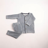 Bee & Dee Smokey Blue Print Trim Velour Pajamas