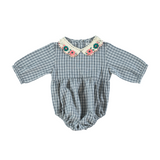 Bebe Organic Blue Check Rhea Romper
