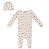 Lux Cream Rib Floral Footie/Beanie