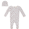 Lux Grey Mix Rib Floral Footie/Beanie