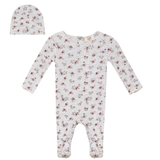 Lux Grey Mix Rib Floral Footie/Beanie
